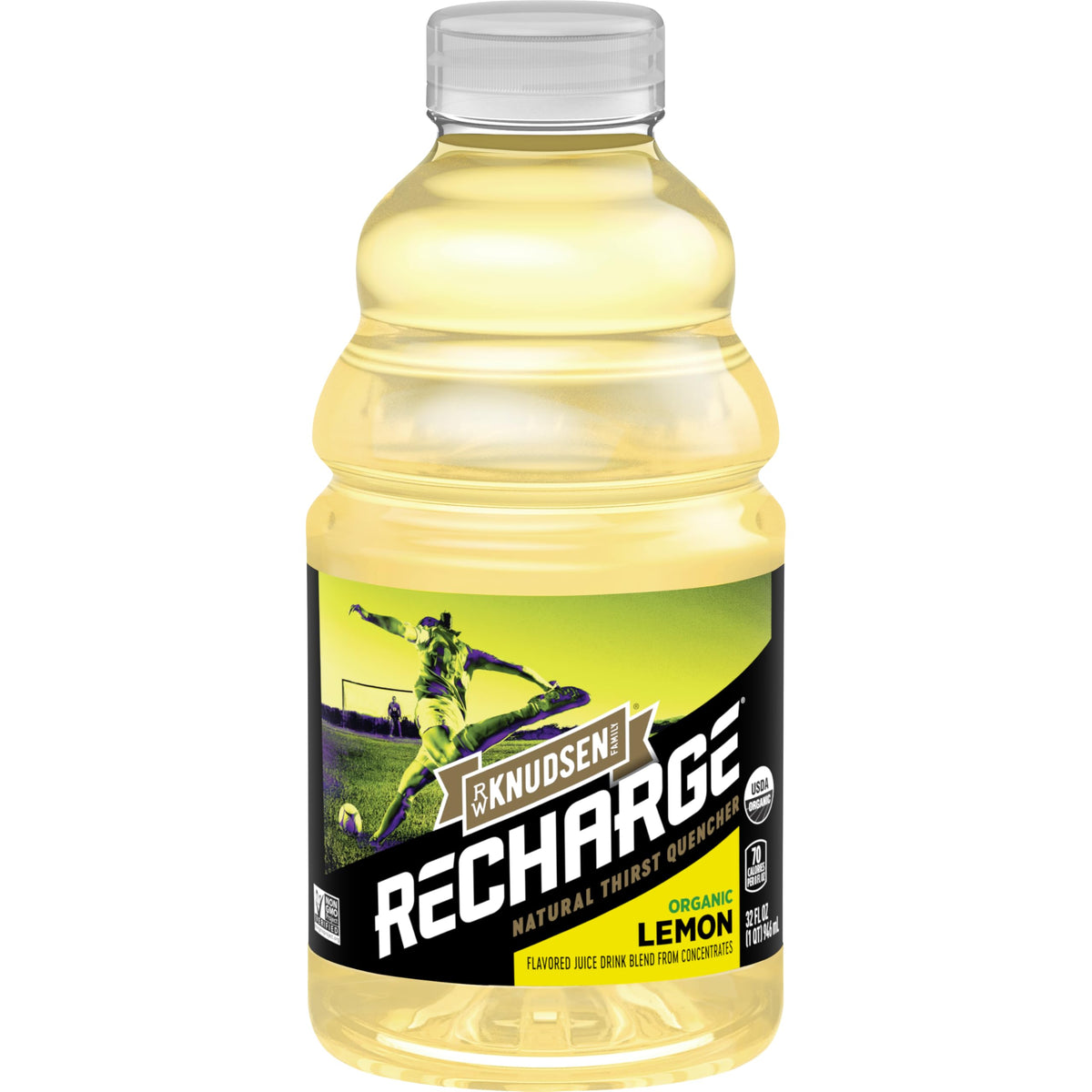 R.W. Knudsen Recharge Lemon bottle ready for workout hydration.