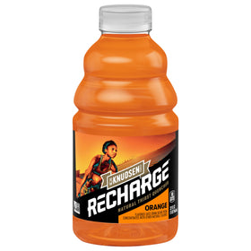 R.W. Knudsen Recharge Orange bottle front view shows electrolyte support after workouts