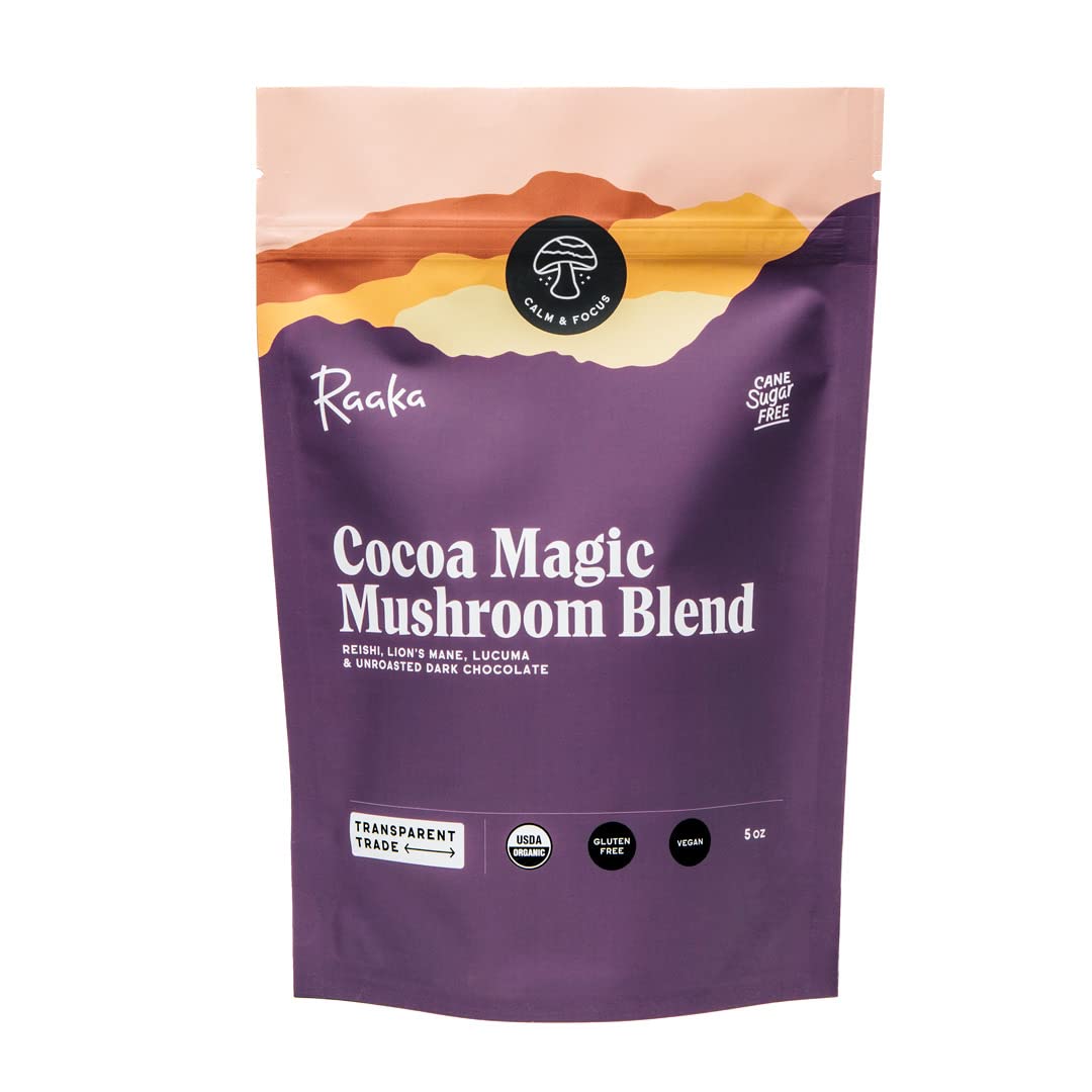 Raaka Cocoa Magic Hot Chocolate bag front, premium cacao for a rich, inviting flavor