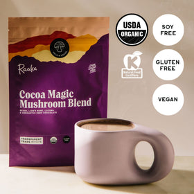 Raaka Reishi-Lion's Mane-Lucuma mushroom blend, balanced earthy aroma with cocoa finish