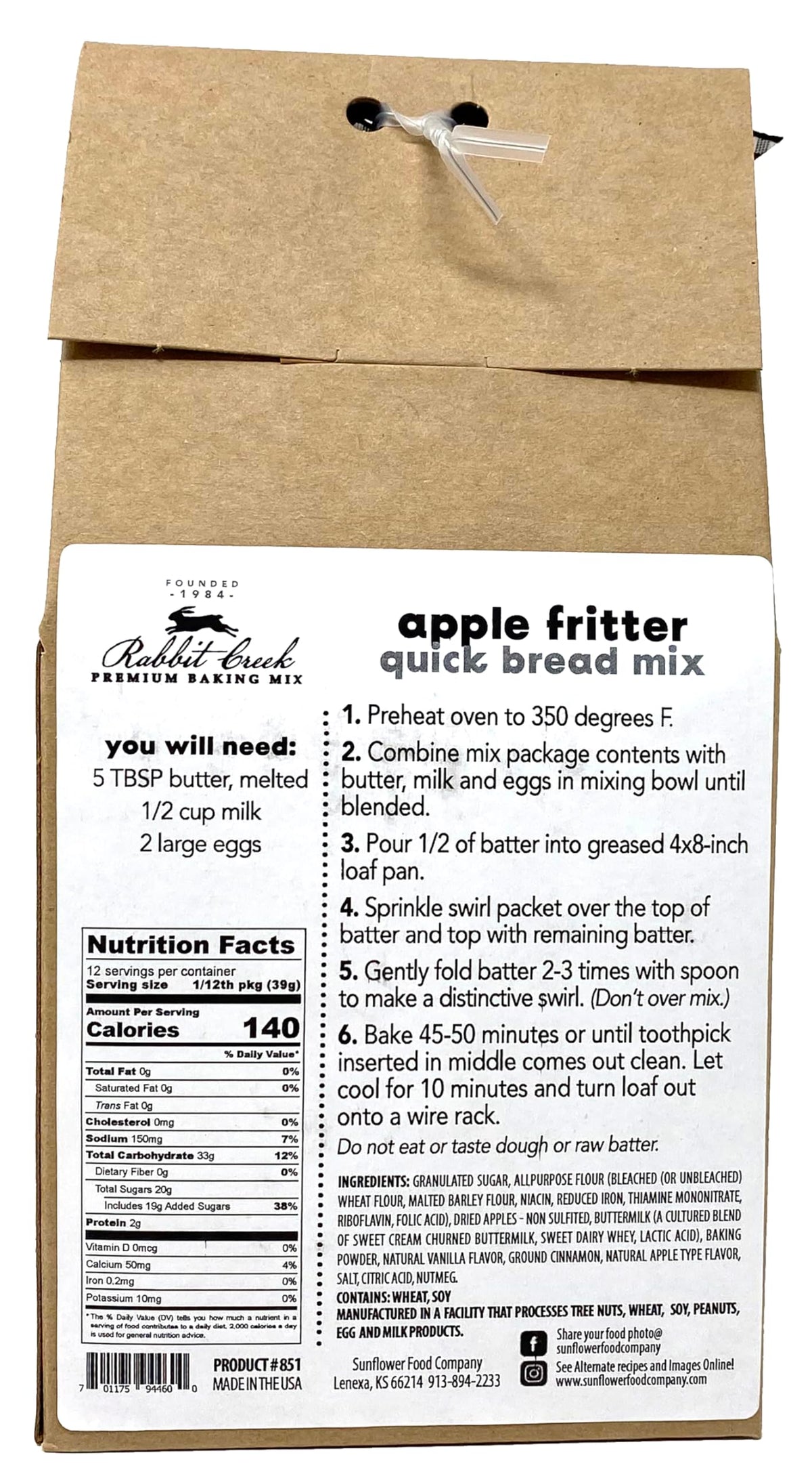 Rabbit Creek mix ingredients close-up, easy steps for a tasty apple cinnamon loaf.
