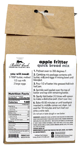 Rabbit Creek mix ingredients close-up, easy steps for a tasty apple cinnamon loaf.