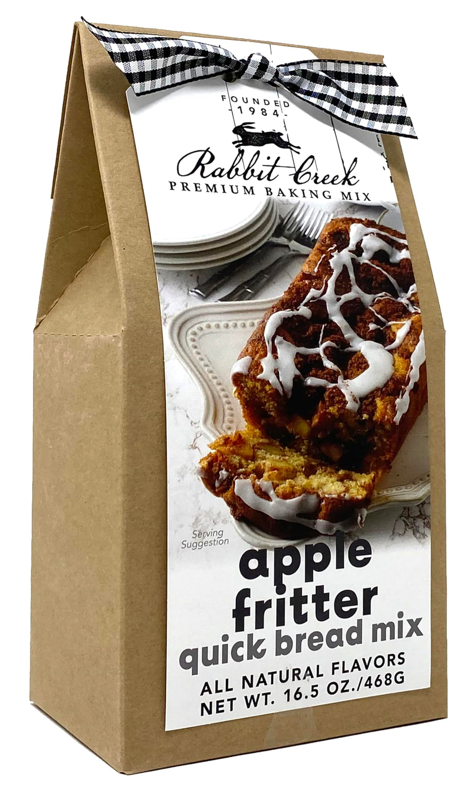 Rabbit Creek Apple Fritter Bread Mix package front, quick bake for busy mornings.