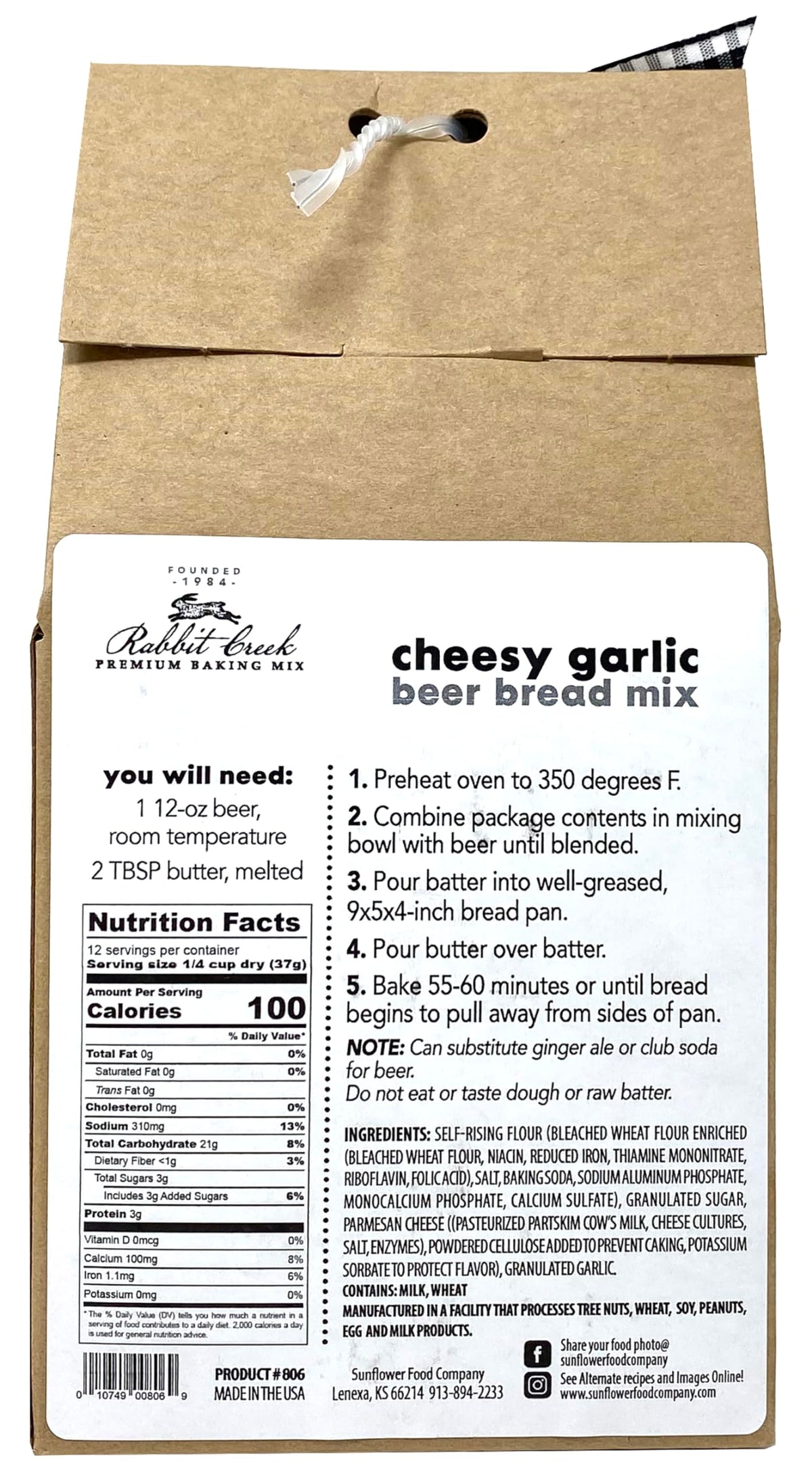 Rabbit Creek Cheesy Garlic beer bread mix is perfect for soups or sides