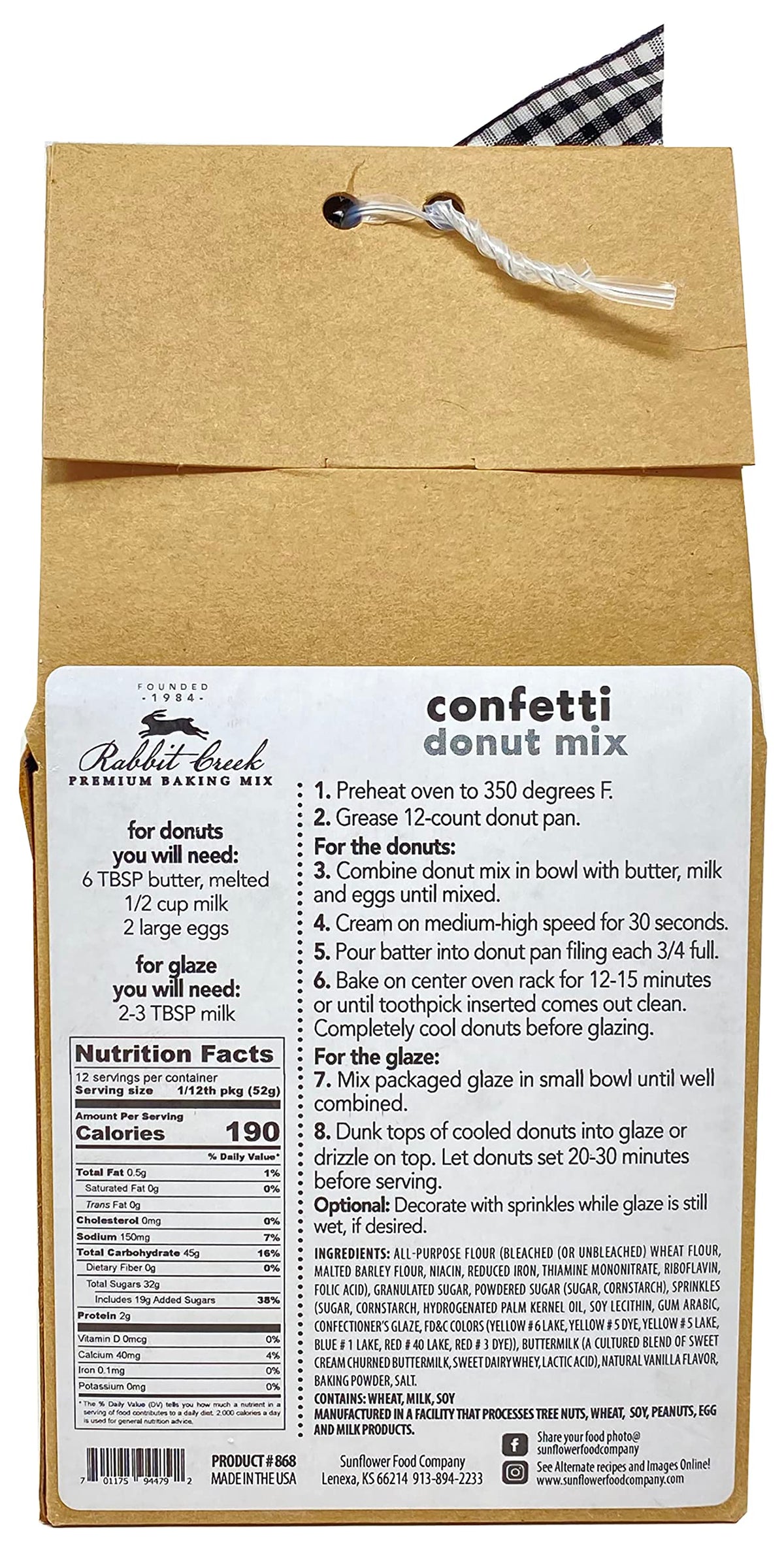 Rabbit Creek Confetti Donuts Mix batter, easy prep for quick weekend treats.