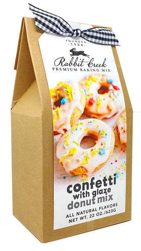 Rabbit Creek Confetti Donuts Mix box, party-ready baking at home.
