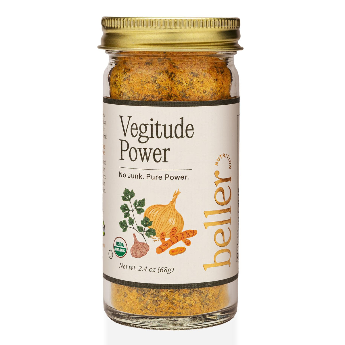 Rachel Beller's Power Pantry Vegitude Power jar closeup showing salt-free seasoning