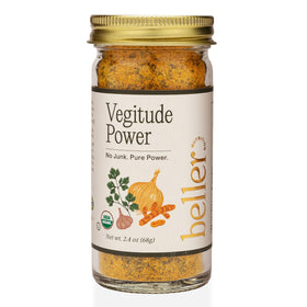 Rachel Beller's Power Pantry Vegitude Power jar closeup showing salt-free seasoning