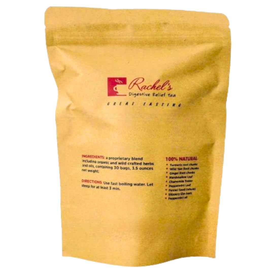 Rachelstea Digestive Relief tea bags shown in box for convenient daily brews.