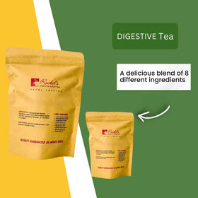 Rachelstea eight-herb blend with turmeric and ginger, highlighting natural wellness in each sachet.