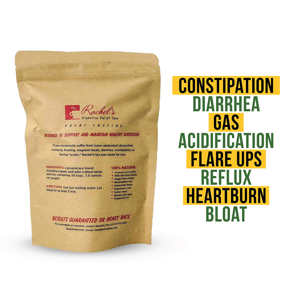 Rachelstea tea pack front view with 30 bags