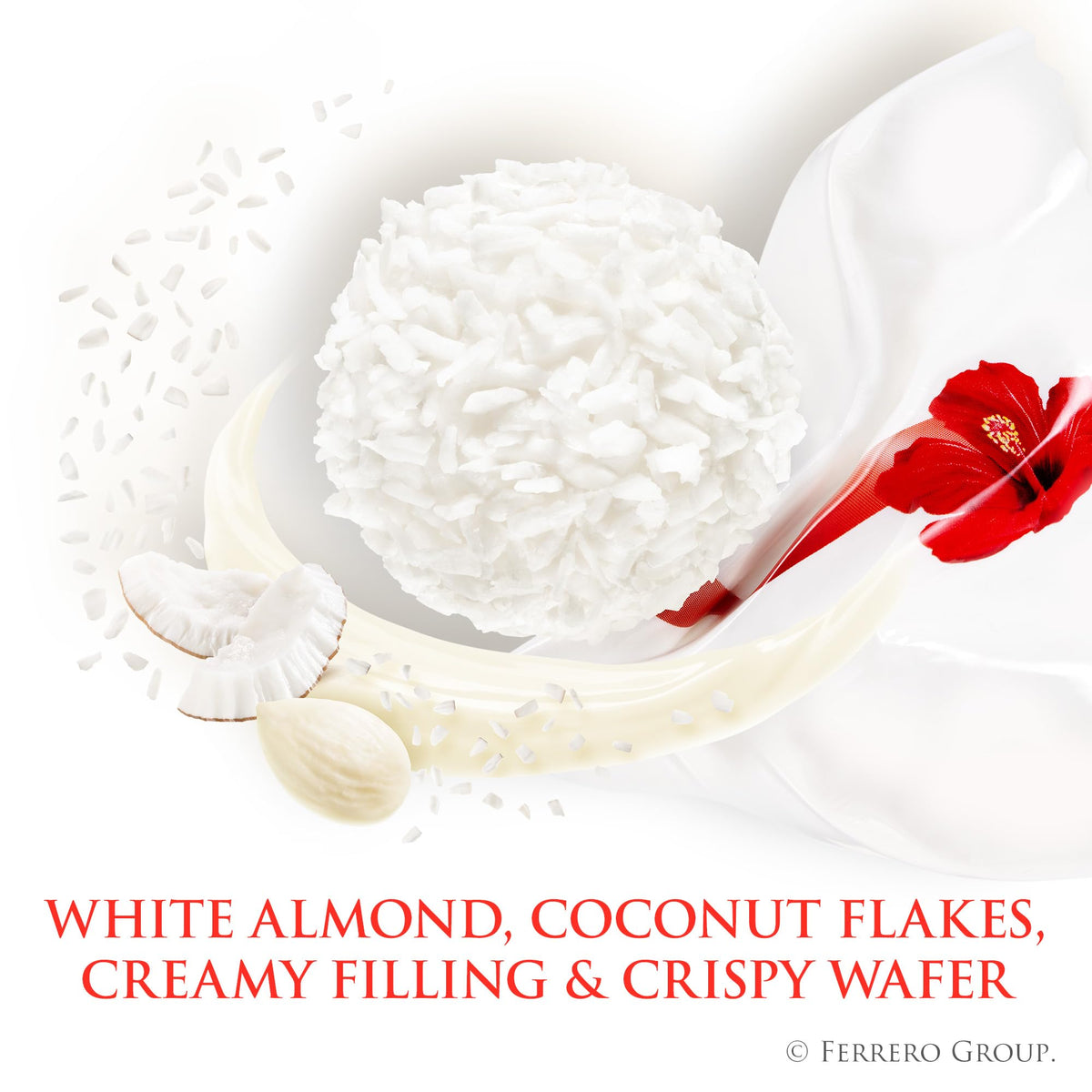 Raffaello cream-filled wafer shell highlights crisp texture and velvety filling
