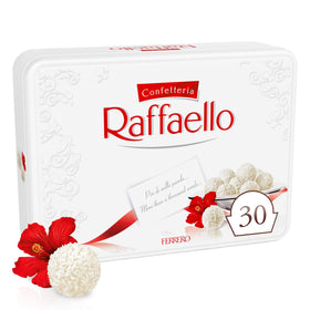 Raffaello metal tin box close-up showcasing premium packaging ideal for gifting