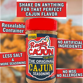 Ragin' Cajun Original Seasoning handcrafted in Lafayette for authentic Creole flavor.