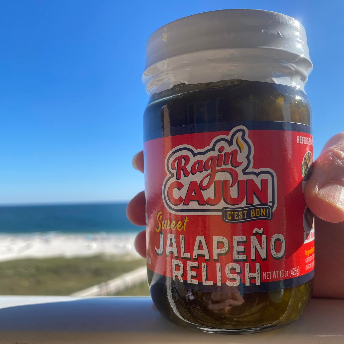Close-up of jalapeño bits and vibrant color in the relish