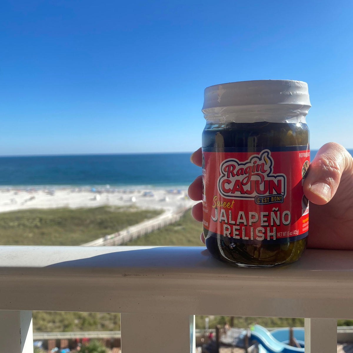 Ragin' Cajun Sweet Jalapeno Relish on cream cheese creates a spicy spread.
