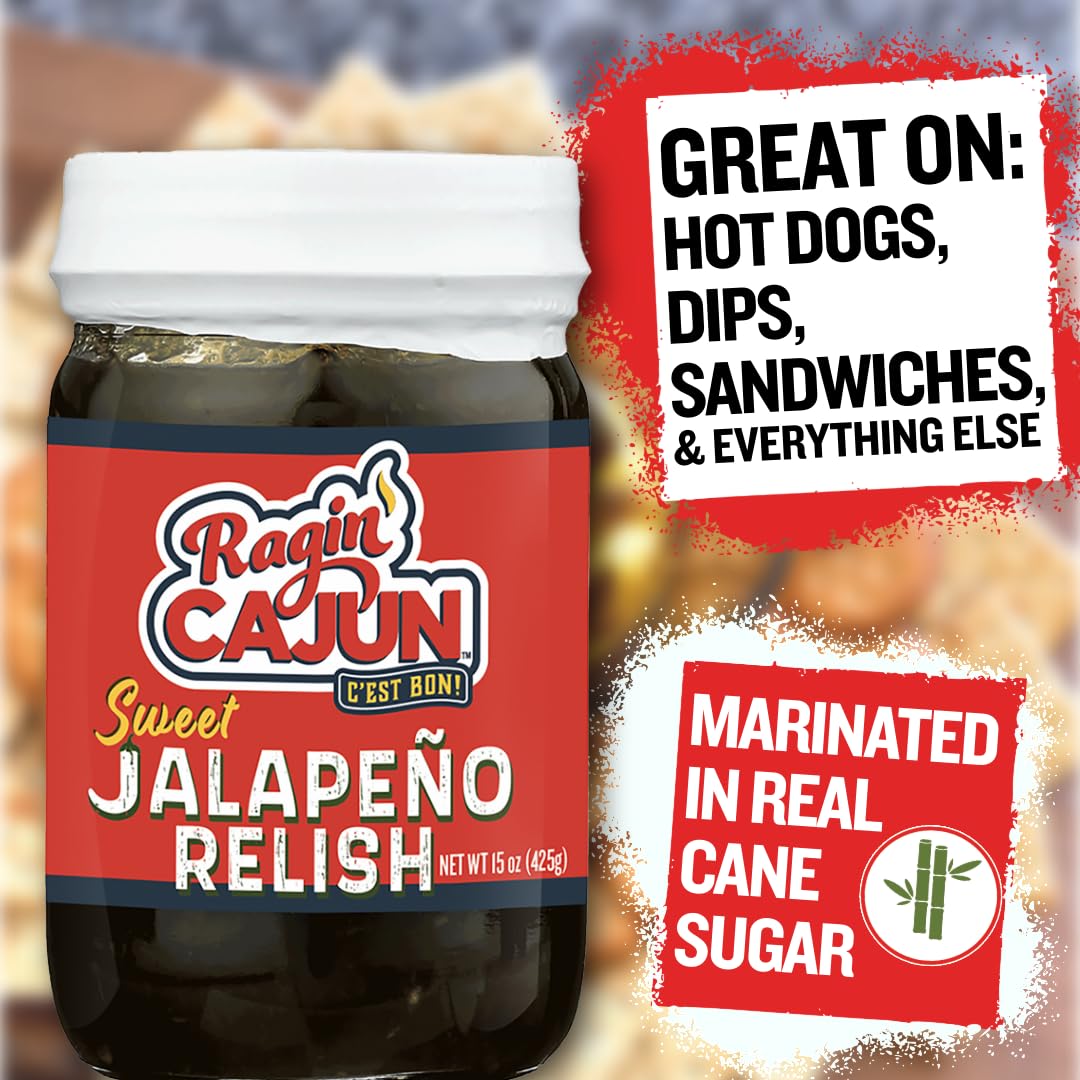 Ragin' Cajun Relish back label shows all-natural ingredients and notes