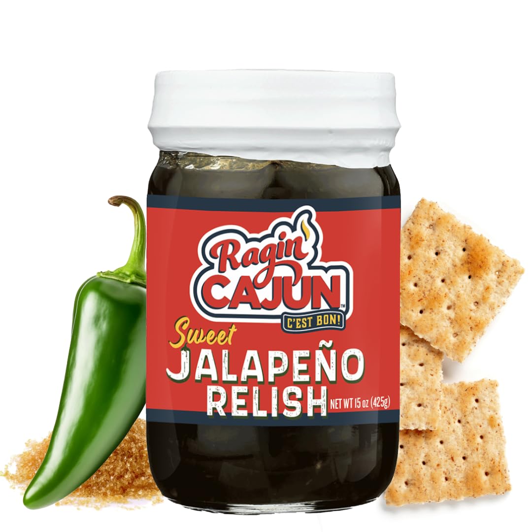 Ragin' Cajun Sweet Jalapeno Relish jar for dips and sandwiches.