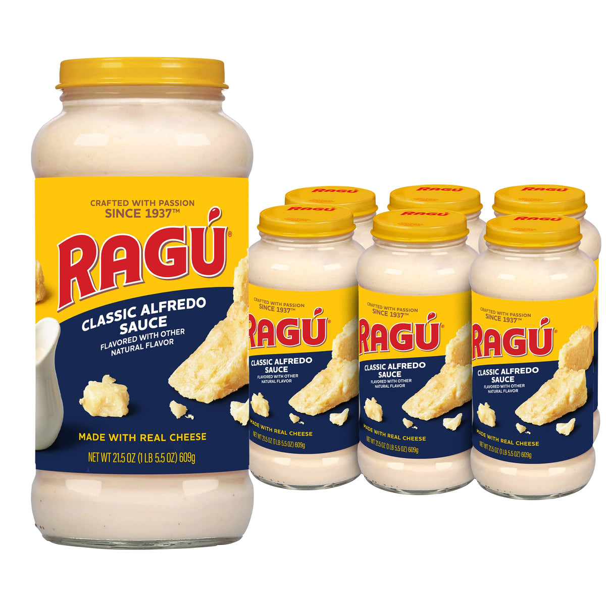 RAGÚ Classic Alfredo sauce jar on counter signaling convenient weeknight dinners
