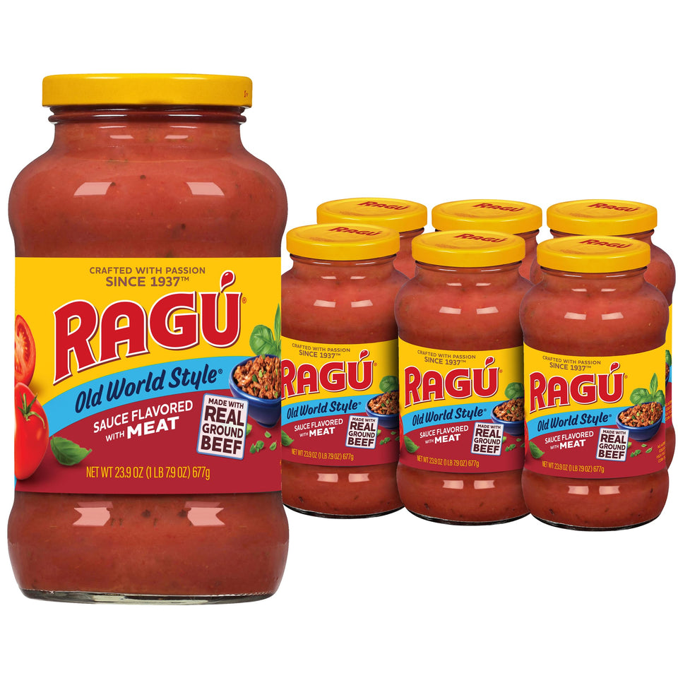 RAGÚ Old World Style Sauce with Meat jar front shows classic flavor for pasta