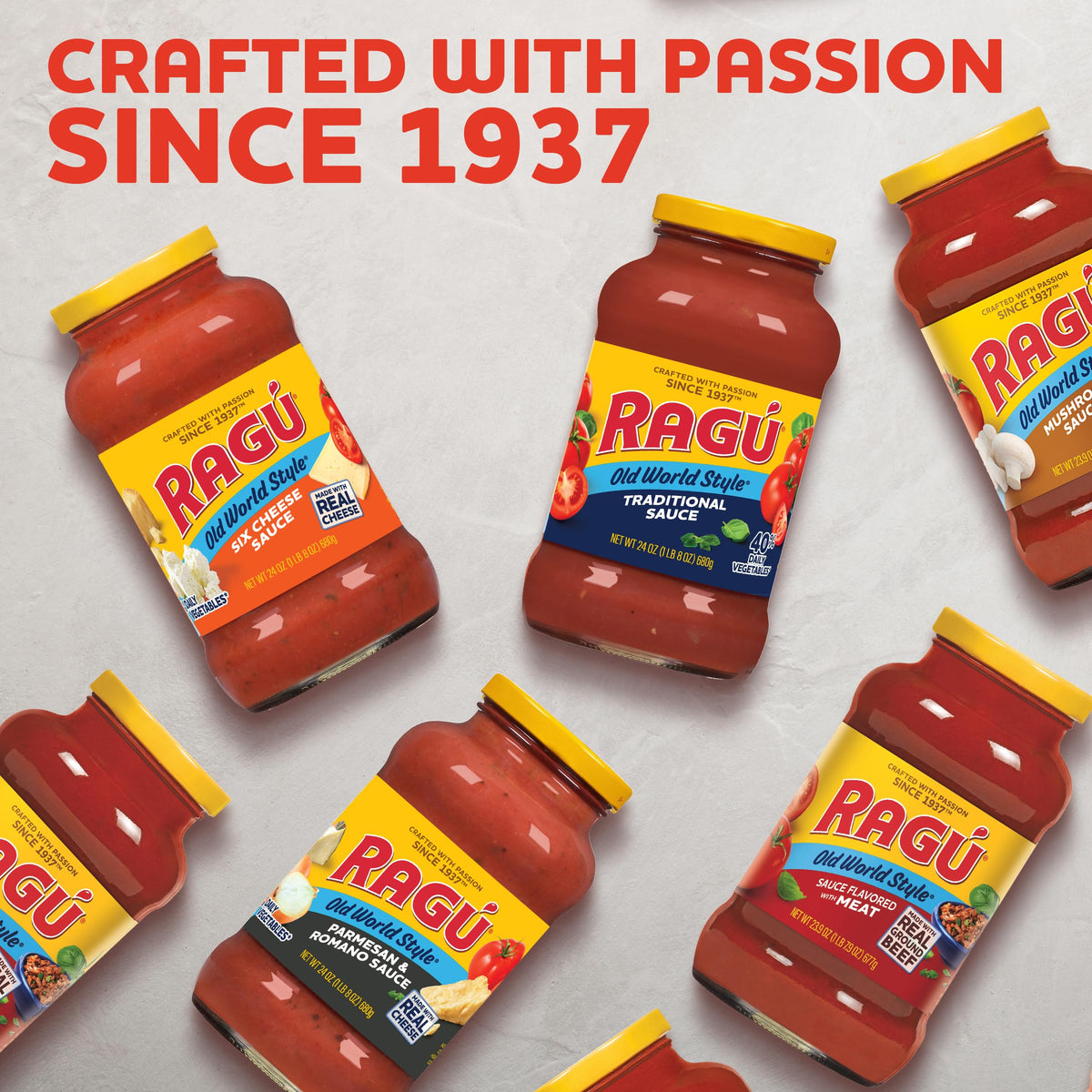 RAGÚ Old World Style Sauce with Meat served with pasta dish concept