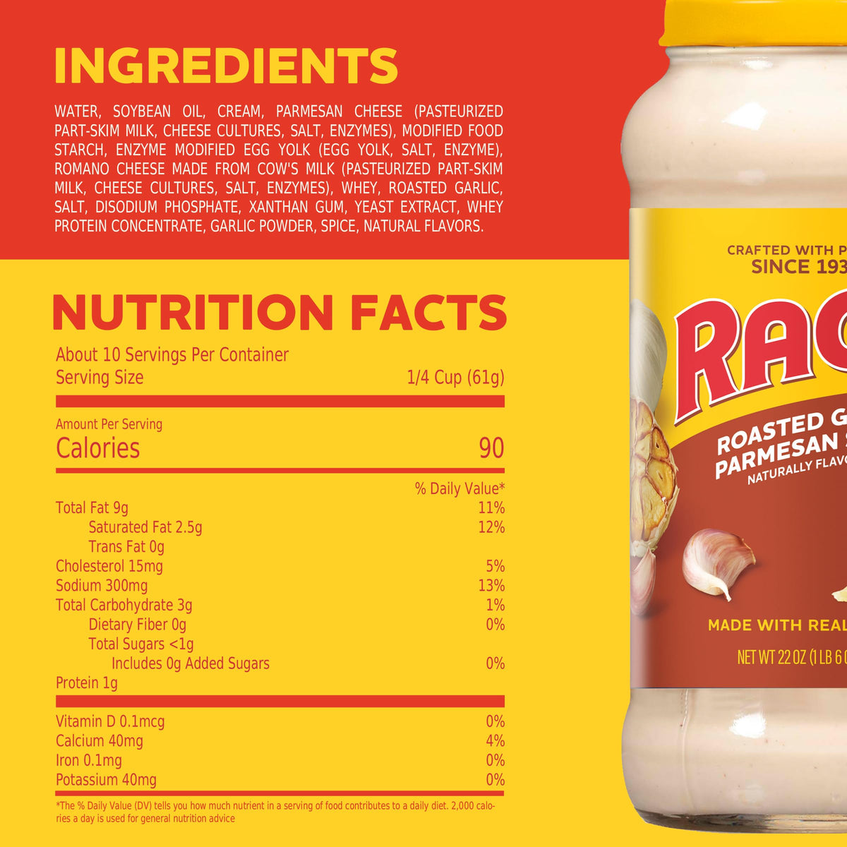 RAGÚ Roasted Garlic Parmesan sauce with a spoonful over a creamy dish.