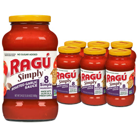 RAGÚ Simply Roasted Garlic sauce jar front showing simple ingredients for weeknight meals