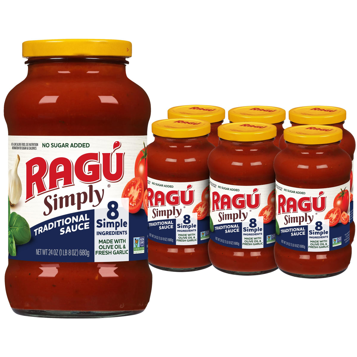RAGÚ Simply Traditional sauce jar front, ready for easy family dinners