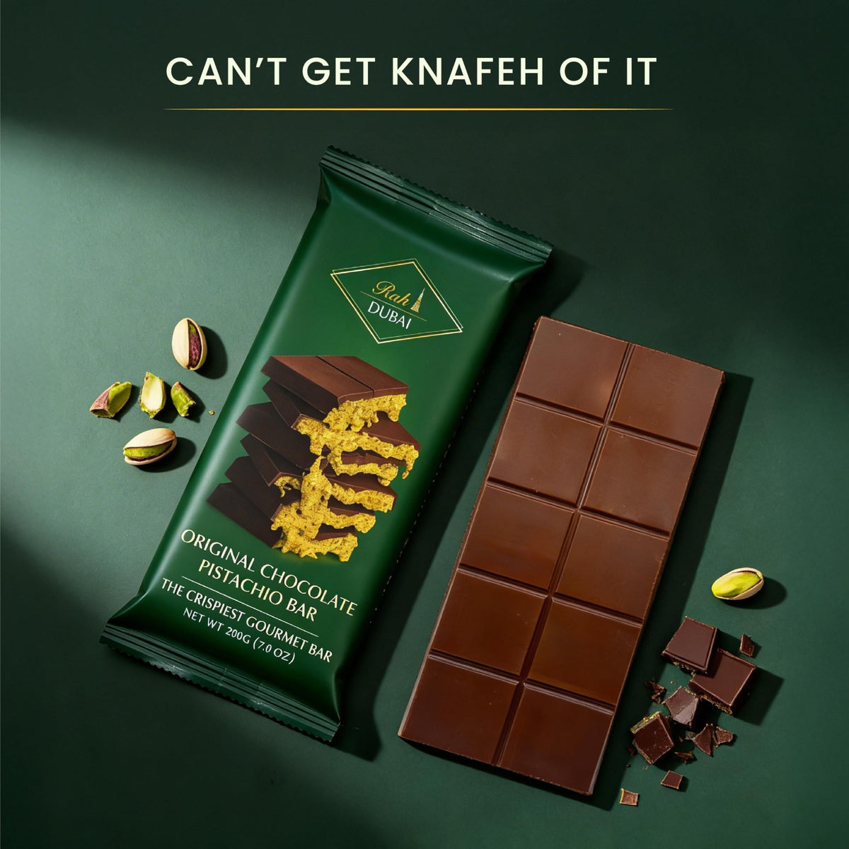 Rah Dubai cross-section reveals silky chocolate, pistachio cream, and kataifi
