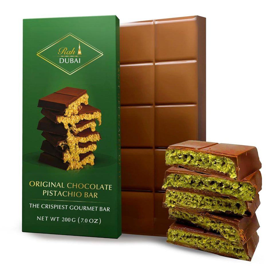 Rah Dubai Pistachio chocolate bar packaging offers gift-ready presentation