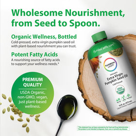 Rainbow Light Organic Pumpkin Seed Oil label organic, USDA Organic certification visible.