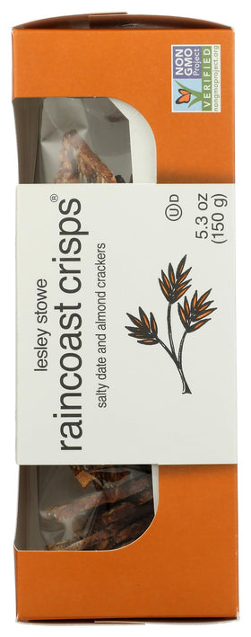 Raincoast Crisps Salty Date and Almond Crackers gift-pack presentation conveys indulgent treat.