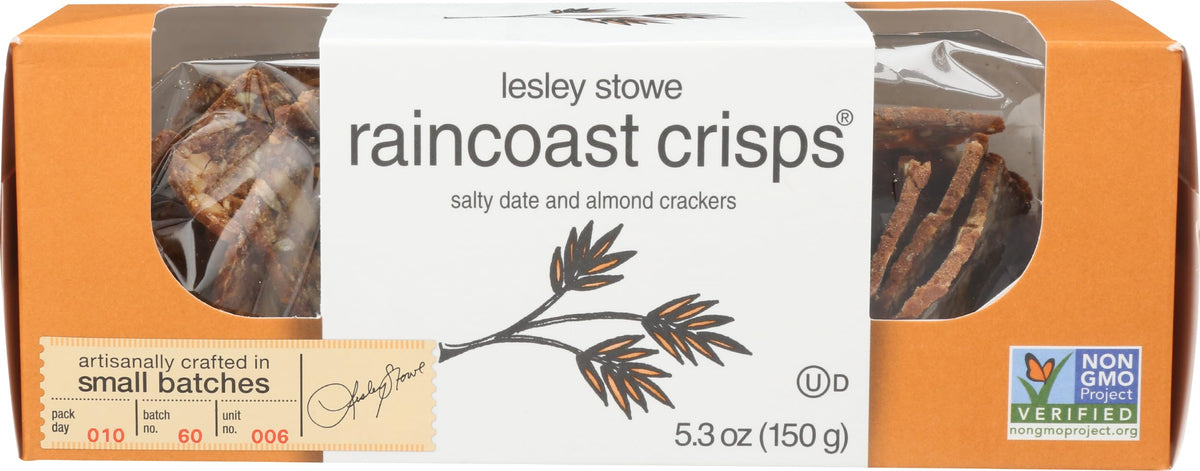 Raincoast Crisps Salty Date and Almond Crackers pack shot ideal for entertaining.