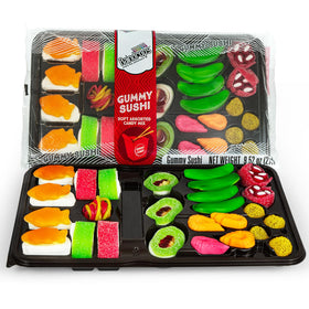 Raindrops Gummy Sushi Bento Box front view with colorful, bite-sized treats for parties.