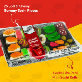 Raindrops Gummy Sushi candy pieces with chewy texture ideal for sharing with friends.