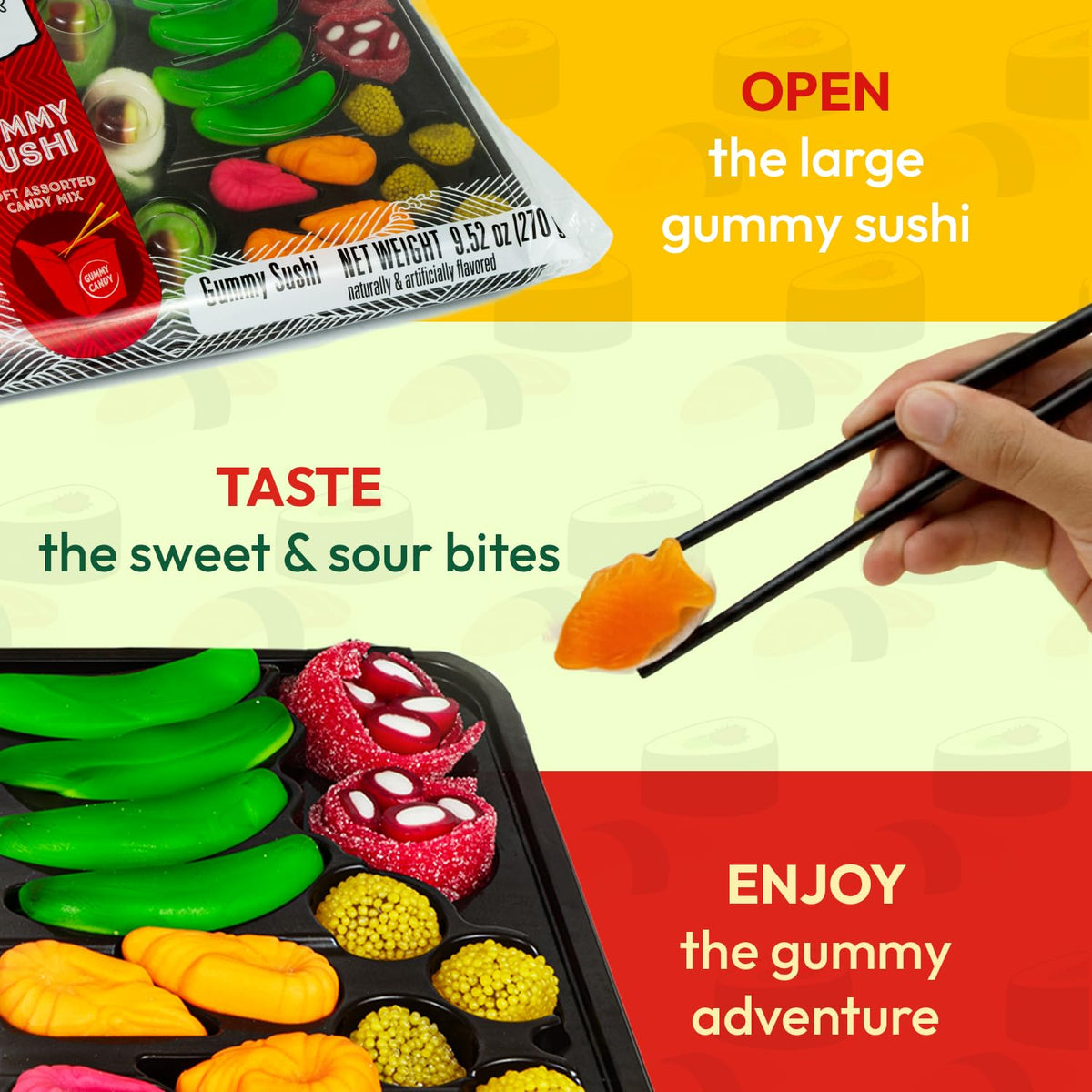 Raindrops sushi candy pieces arranged for party table display and easy serving.