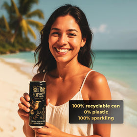 Rainforest logo on can highlights natural sourcing.