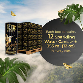 Close-up of Rainforest Sparkling Water can with crisp fizz.