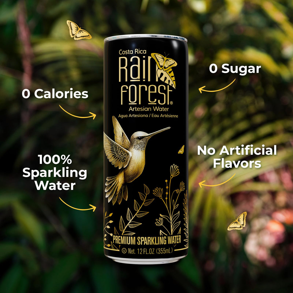 Rainforest can pouring into glass for daily hydration.