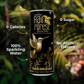 Rainforest can pouring into glass for daily hydration.