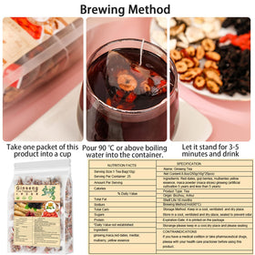 Raipult Ginseng Six Treasure Tea brewed cup reveals a deep amber infusion.