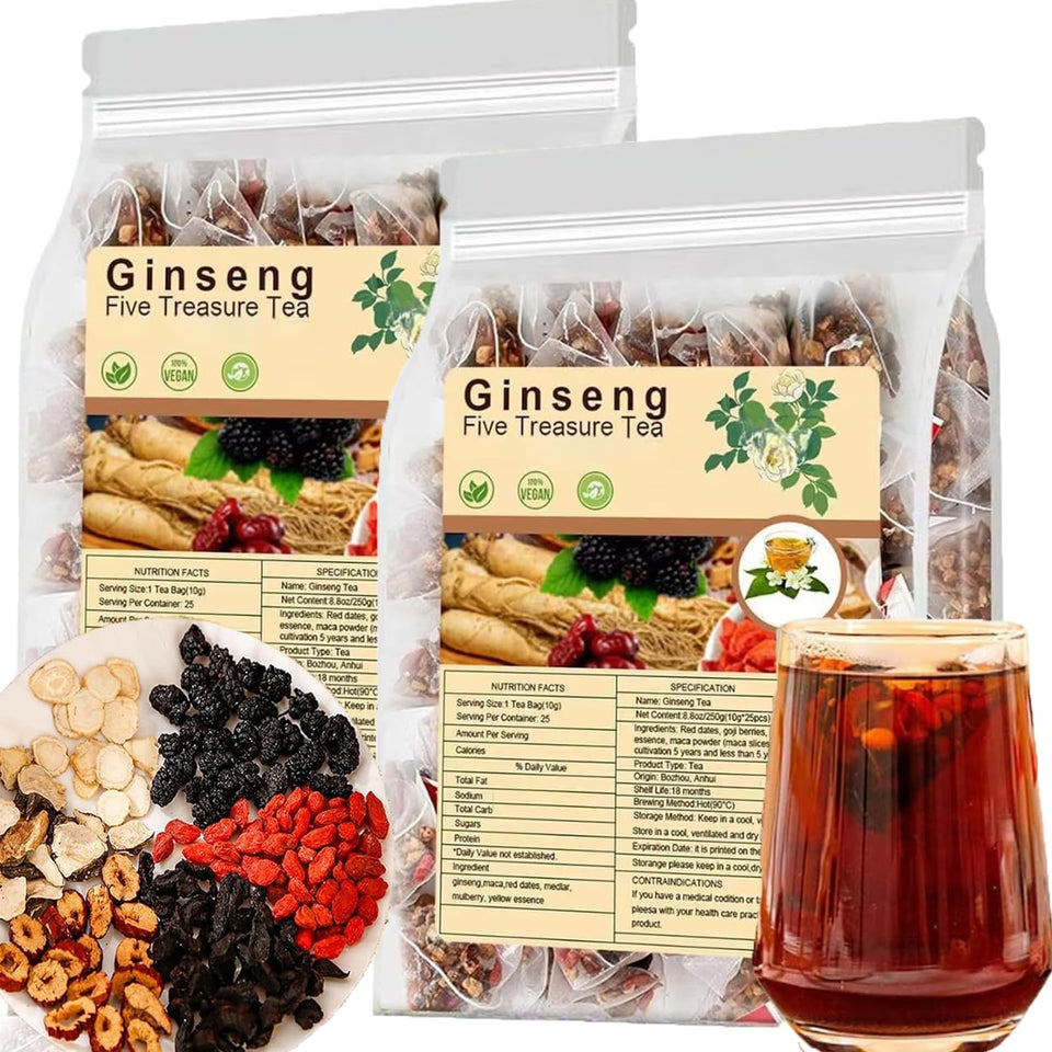 Raipult Ginseng Six Treasure Tea packaging highlights the natural herbal blend for daily wellness.