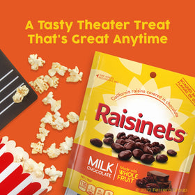 Raisinets California raisins and gluten-free chocolate deliver a classic treat.