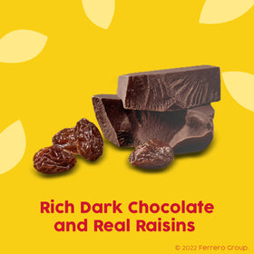 Raisinets dark chocolate coating on plump California raisins.