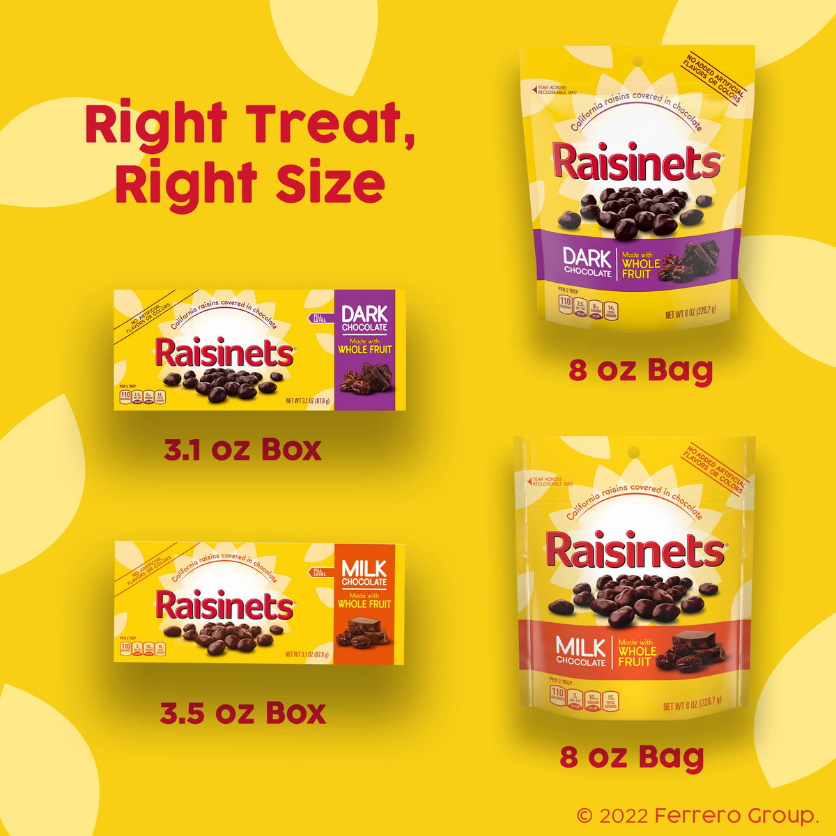 Raisinets resealable bag keeps freshness and flavor between bites.