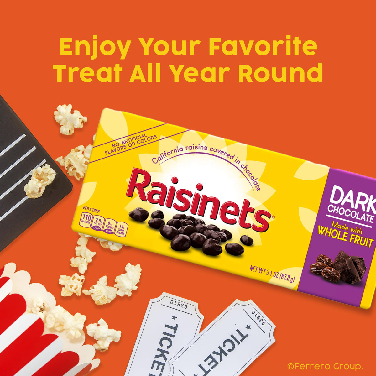 Raisinets resealable bag zipper for easy sharing and freshness.