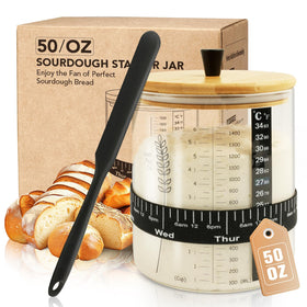 Rakovar 50oz sourdough jar with wide mouth for easy mixing and feeding.