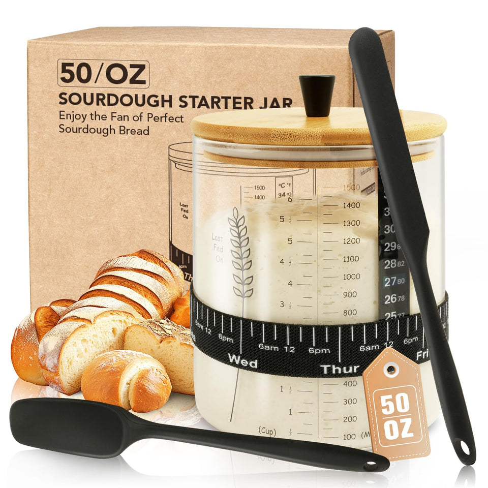 Rakovar 50oz sourdough starter jar with large capacity for multiple loaves