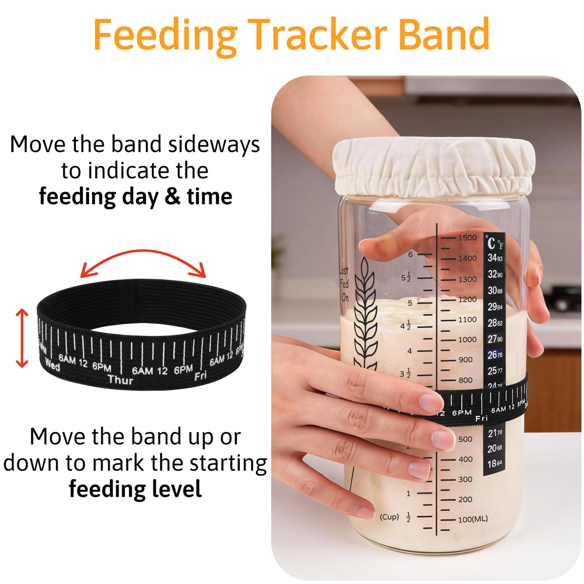 Rakovar 57oz jar feeding date strap helps log feeds effortlessly.