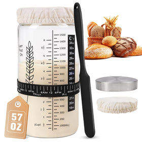 Rakovar 57oz sourdough starter jar with glass body for clear starter monitoring.